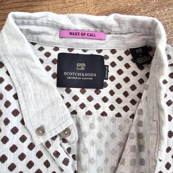 Scotch & Soda Block Print 100% Cotton Wake Up Call Regular Fit Button Up Shirt L - Picture 7 of 11